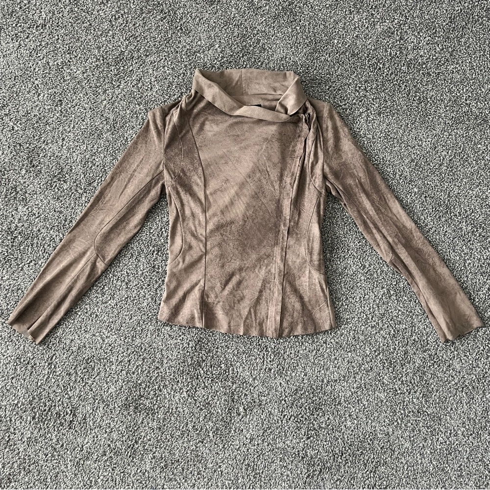 Zara Taupe Suede-Look Asymmetric Zip Jacket Size XS - Picture 4 of 11